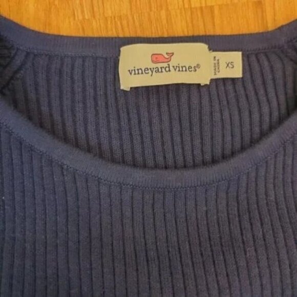 Vineyard Vines Navy Ribbed Ruffle Sweater cotton/silk Sz XS womens - Picture 6 of 6